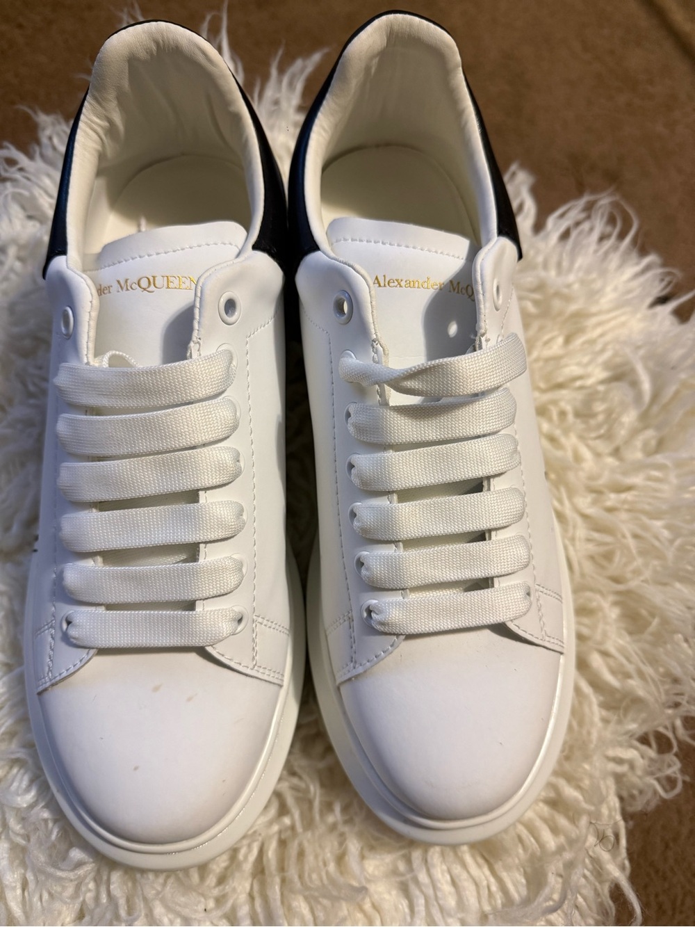Alexander McQueen White Leather Sneakers with Black Heel Accent